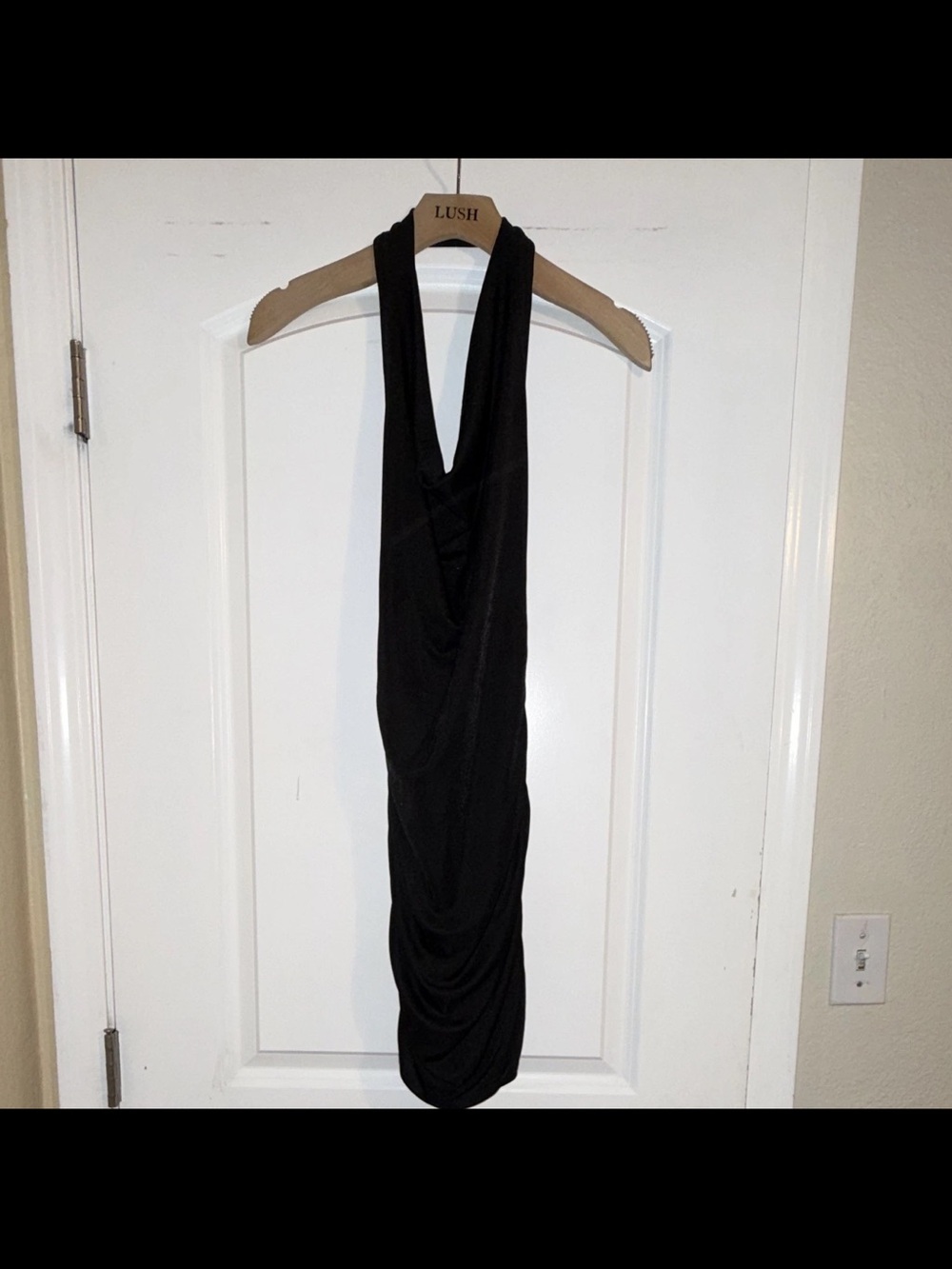 Olivia Rae Black Backless Draped Halter Dress